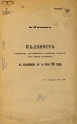 Ведомость предметов артиллерийского снабжения подлежащих заказу заграницей