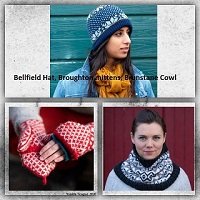 Bellfield Hat, Broughton mittens, Brunstane Cowl